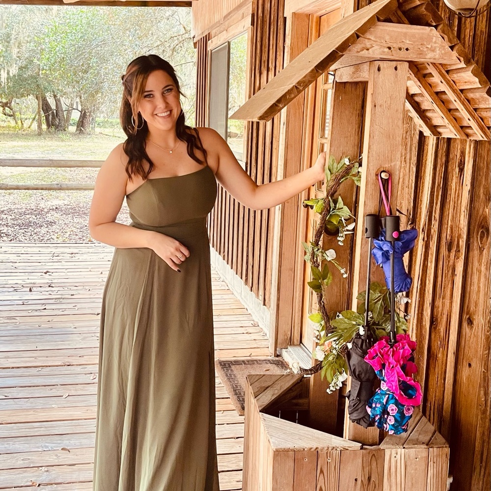 spaghetti strap chiffon bridesmaid dress with slit